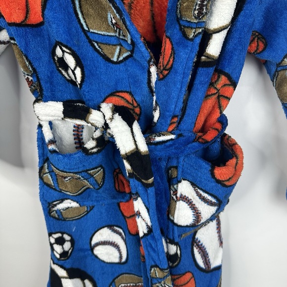 Joe Boxer Sports Theme Football Soft Fleece Bath Robe Youth Medium 8 Blue Pocket - Picture 4 of 8